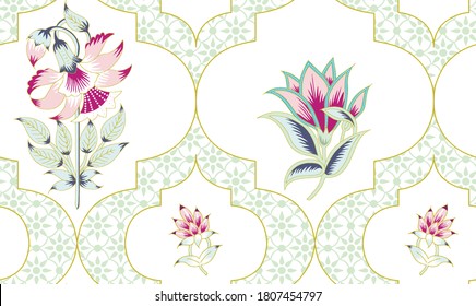 Seamless Turkish colorful pattern. Vintage multi color pattern in Eastern style. Endless floral pattern can be used for ceramic tile, wallpaper, linoleum, textile, web page background. Vector