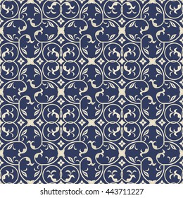 Seamless turkish pattern in dark blue and gold. Endless pattern can be used for ceramic tile, wallpaper, linoleum, textile, invitation card,web page background.