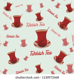 Seamless Turkish tea cup vector drawing. Istanbul. A traditional Turkish tea to drink tea. an authentic glass and plate. Enjoying tea in Istanbul Bosphorus