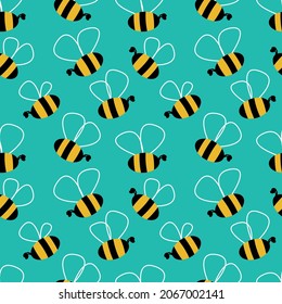 Seamless turquoise background with bees for childrens textile design. Minimalistic design.

