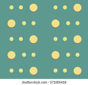 Seamless turquoise background with row of yellow circles and bright reflections. Original vector pattern for pop art decoration, modern print, wrapping, fabric, textile, web page design.