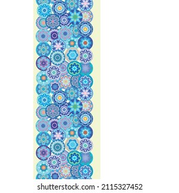 seamless turquoise border. Abstract mosaic pattern with glass different beads. Vector clipart.