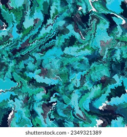 Seamless turquoise color marbling liquid pattern