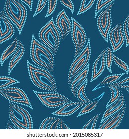 Seamless turquoise dotted pattern with paisley. Traditional ethnic ornament. Vector print. Use for wallpaper, pattern fills,textile design.