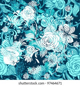 Seamless turquoise floral background