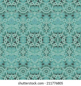 Seamless turquoise - green ornamental woven vector texture