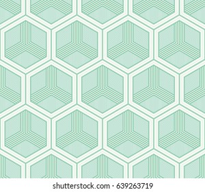 Seamless turquoise hexagonal op art striped illusion pattern vector