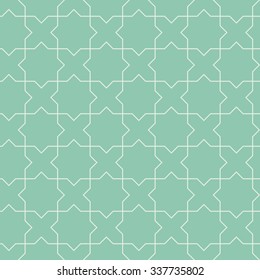 Seamless turquoise Islamic hexagonal stars outline pattern vector