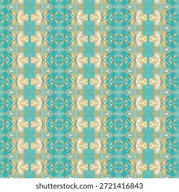 Padrão abstrato caleidoscópio turquesa sem costura com formas decorativas simétricas, fundo repetitivo para têxteis e design. abstrato, padrão, sem costura, caleidoscópio, turquesa