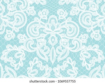 Seamless turquoise lace background with floral pattern