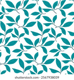 seamless Turquoise Leaves watercolor ornament for design. Watercolor leaves seamless pattern. Decorative pattern for the background, tile and textiles. EPS vector illustration