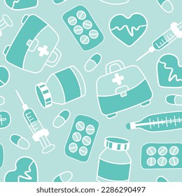 seamless turquoise pattern medicine syringe pills first aid kit