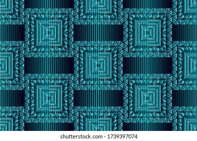 Seamless turquoise patterns on turquoise striped background