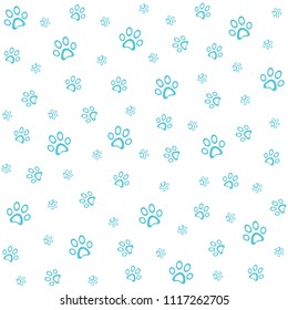 Seamless turquoise paws pattern, background vector illustration