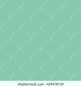 Seamless turquoise stitched traditional waves Japanese textile sashiko pattern vector
