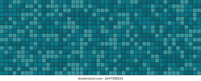 Seamless turquoise tile pattern. Modern bath texture. Clean square grid layout. Dark luxury concept. Ceramic mosaic wall for decor or interior design project. Vector illustration.