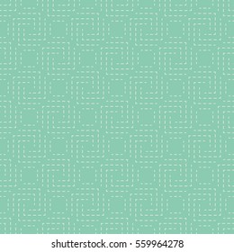 Seamless turquoise traditional Japanese sashiko stitched labyrinth textile pattern design vector