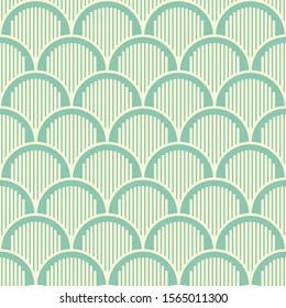 Seamless turquoise vintage fish scale and rounded stripes pattern vector