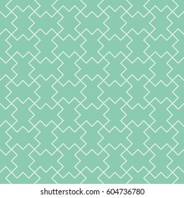 Seamless turquoise vintage interlocking pixel patches pattern vector