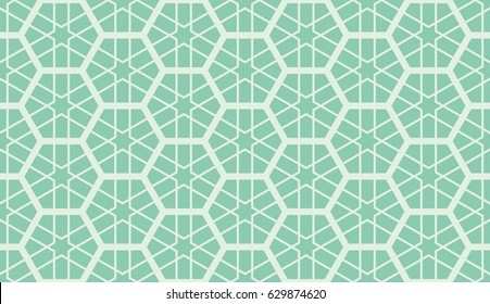 Seamless turquoise vintage islamic hexagons grid with hexagonal stars tesselation pattern vector