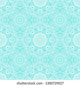 Seamless turquoise - white  abstract ornamental pattern