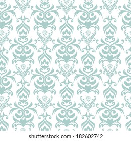Seamless turquoise and white damask background
