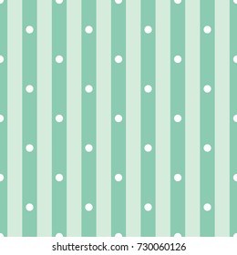 Seamless turquoise and white polka dot with stripes pattern vector