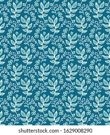 Seamless turquoise-blue vector frutal- floral pattern