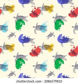 Seamless Turtle Colorfull Vector Illustration . Suitable for your wallpaper 