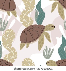 Seamless turtle pattern.  Fashionable pattern for children's textiles and wallpaper.