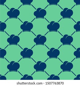 Seamless two color Chef hat icon pattern on turquoise blue background. Simple flat vector design for wrapping paper or printing factory.