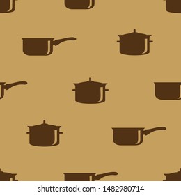 Seamless two color dark brown cooking ware flat pattern on light brown  background,  and connected to each other on the left, right, up, down.