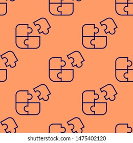 Seamless two color midnight blue Puzzle flat pattern on sandy brown background.