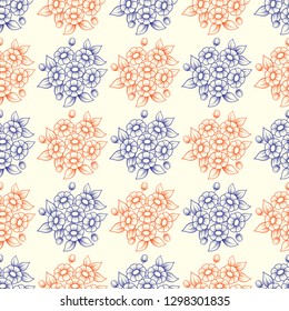 Seamless two color outline daisies background with yellow wallpaper