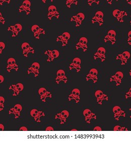 Seamless two color red skull flat pattern on Black color background.