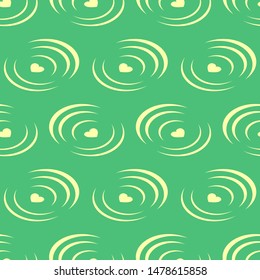 Seamless two color water ripple and heart shape flat pattern on the green colour background