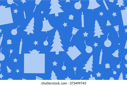 Seamless two colored Christmas and New Year pattern from silhouettes of objects.