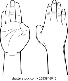 Seamless two sides hands gesture black and white line art illustration