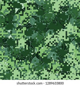 Seamless two-layer camouflage. The front layer is pixel.
The background consists of leaves. Easy to edit.