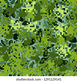 Seamless two-layer camouflage. The front layer is pixel.
The background consists of various smooth shapes. Easy to edit.