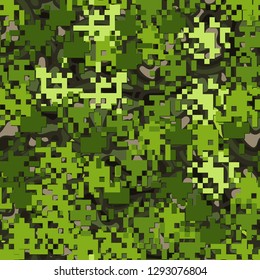 Seamless two-layer camouflage. The front layer is pixel.
The background consists of curved smooth spots. Easy to edit.