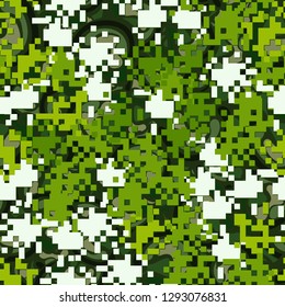 Seamless two-layer camouflage. The front layer is pixel.
The background consists of curved smooth spots. Easy to edit.