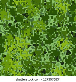 Seamless two-layer camouflage. The front layer is pixel.
The background consists of curved smooth spots. Easy to edit.