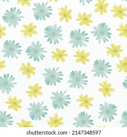 seamless twotone daisy blossom pattern on white background, greeting card or fabric