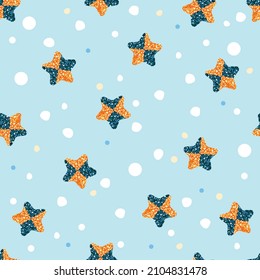 seamless twotone star glitter pattern on blue background , wink vector pattern , kids pattern