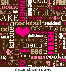 Seamless typography food drink kitchen background pattern in vector