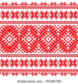 Seamless Ukrainian, Belarusian folk red embroidery pattern - Vyshyvanka