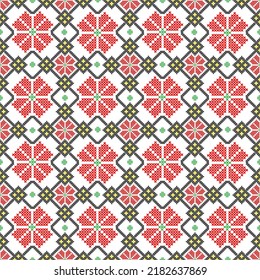 Seamless Ukrainian folk patterns, cross-stitch imitation. Patterns consist of ancient Ukrainian amulets