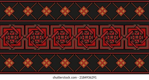 Seamless Ukrainian folk patterns, cross-stitch imitation. Patterns consist of ancient Ukrainian amulets
