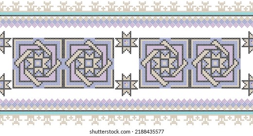 Seamless Ukrainian folk patterns, cross-stitch imitation. Patterns consist of ancient Ukrainian amulets
